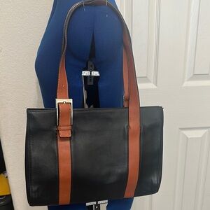 Black and Brown Leather Shoulder Bag with Two-Tone Design